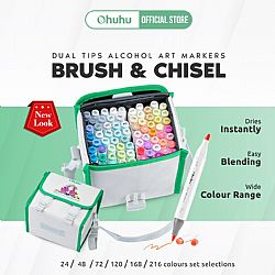 Ohuhu Honolulu 24 Basic Colors Dual Tips Alcohol Art Markers, Chisel & Brush