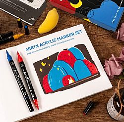 Arrtx 32 Ακρυλικοί Μαρκαδόροι Basic Colours Dualtip - Πινέλο-Fine