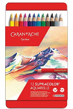 CARAN D'ACHE - SUPRACOLOR AQUARELLE Σετ ξυλομπογιές  12 τεμάχια σε μεταλλική κασετίνα