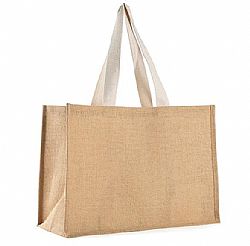 Τσάντα, Y35x49x23εκ από γιούτα/λινάτσα με λευκές λαβές