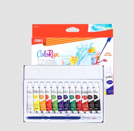 DELI ΧΡΩΜΑ ΑΚΟΥΑΡΕΛΑΣ 12x5ml & 1 ΠΙΝΕΛΟ COLORUN